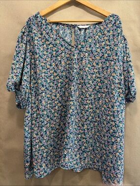 Floral Peasant Blouse - Blue